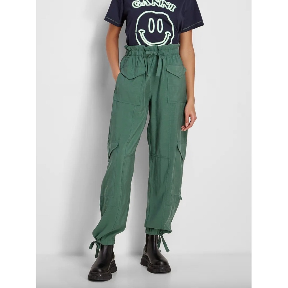 GANNI Paperbag Waist Cargo Pants Tie Cuff - Picture 3 of 16